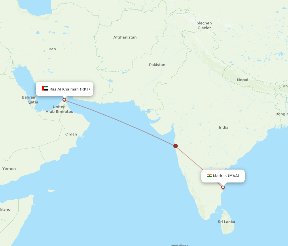 RKT to MAA flights and routes map