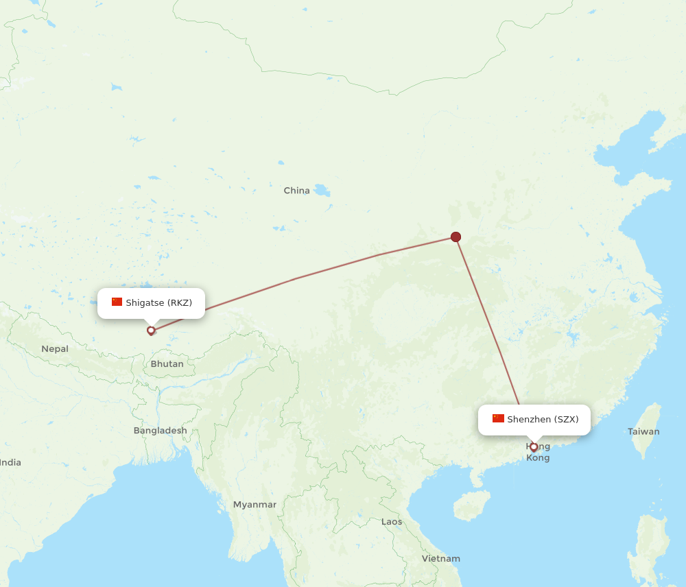 RKZ to SZX flights and routes map