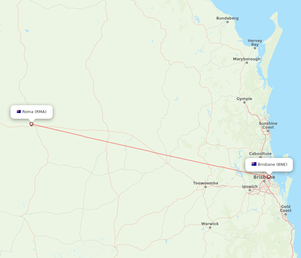 Roma - Brisbane route map and flight paths