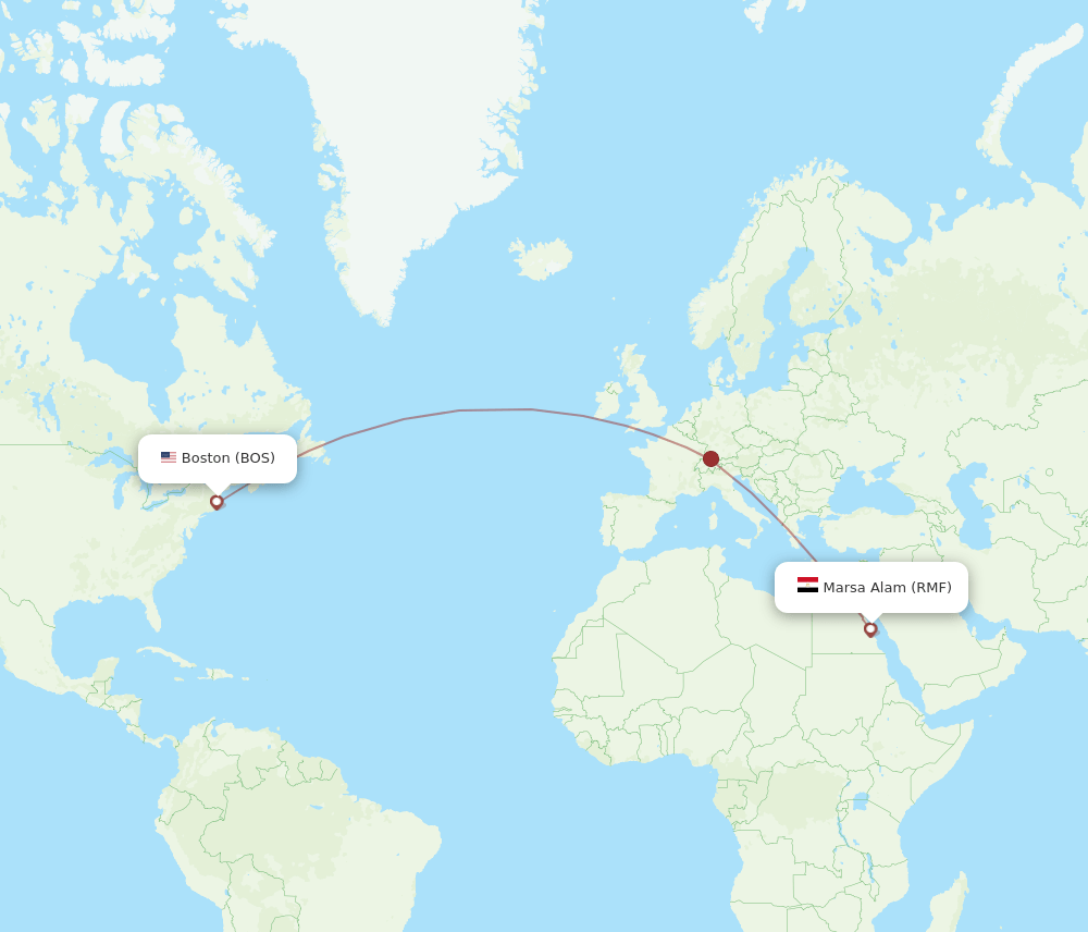 Marsa Alam - Boston route map and flight paths