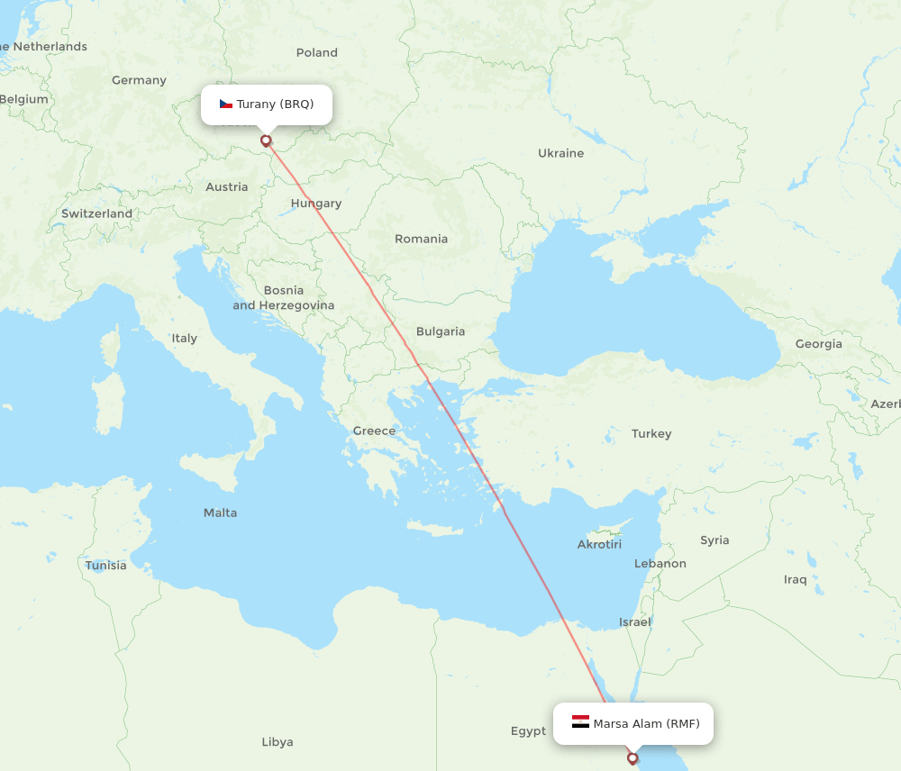 Marsa Alam - Brno route map and flight paths