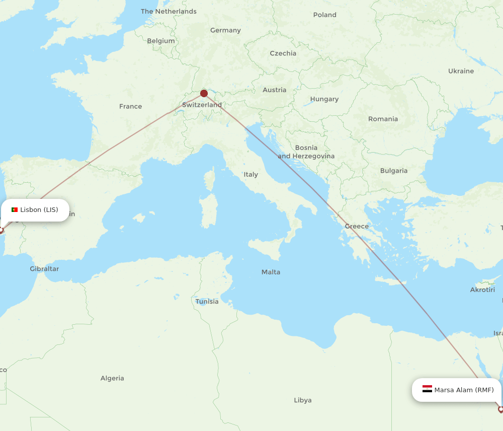Lisbon - Marsa Alam route map and flight paths
