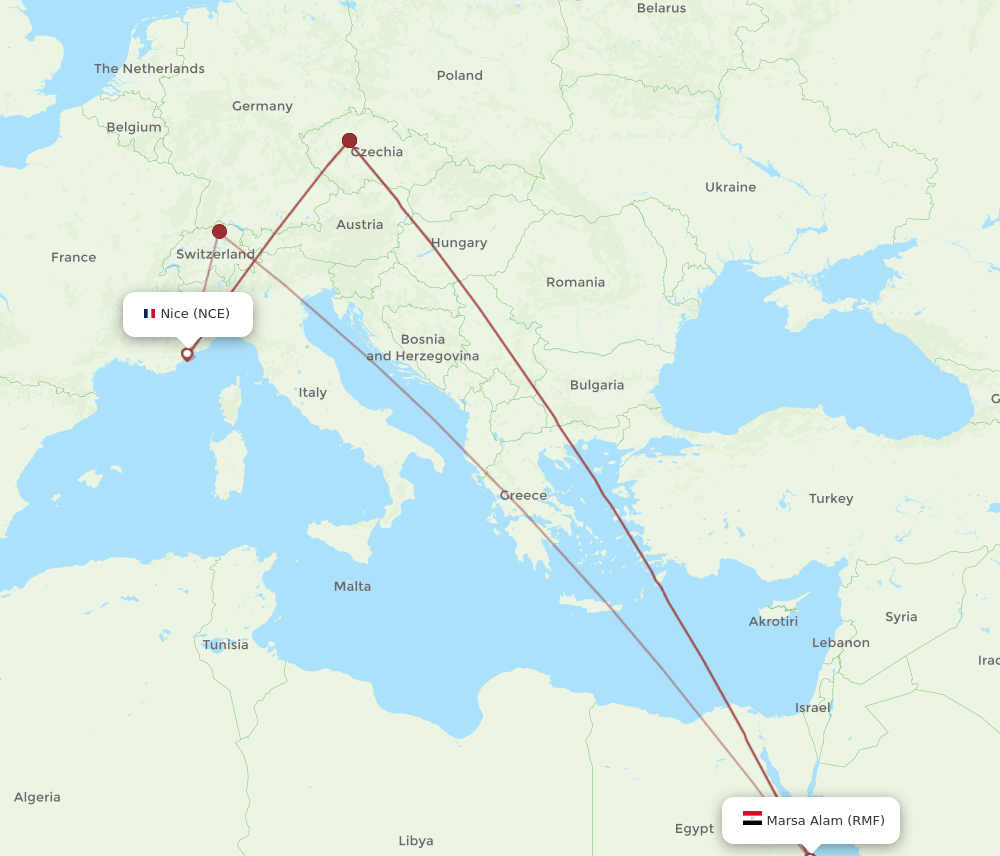 RMF to NCE flights and routes map
