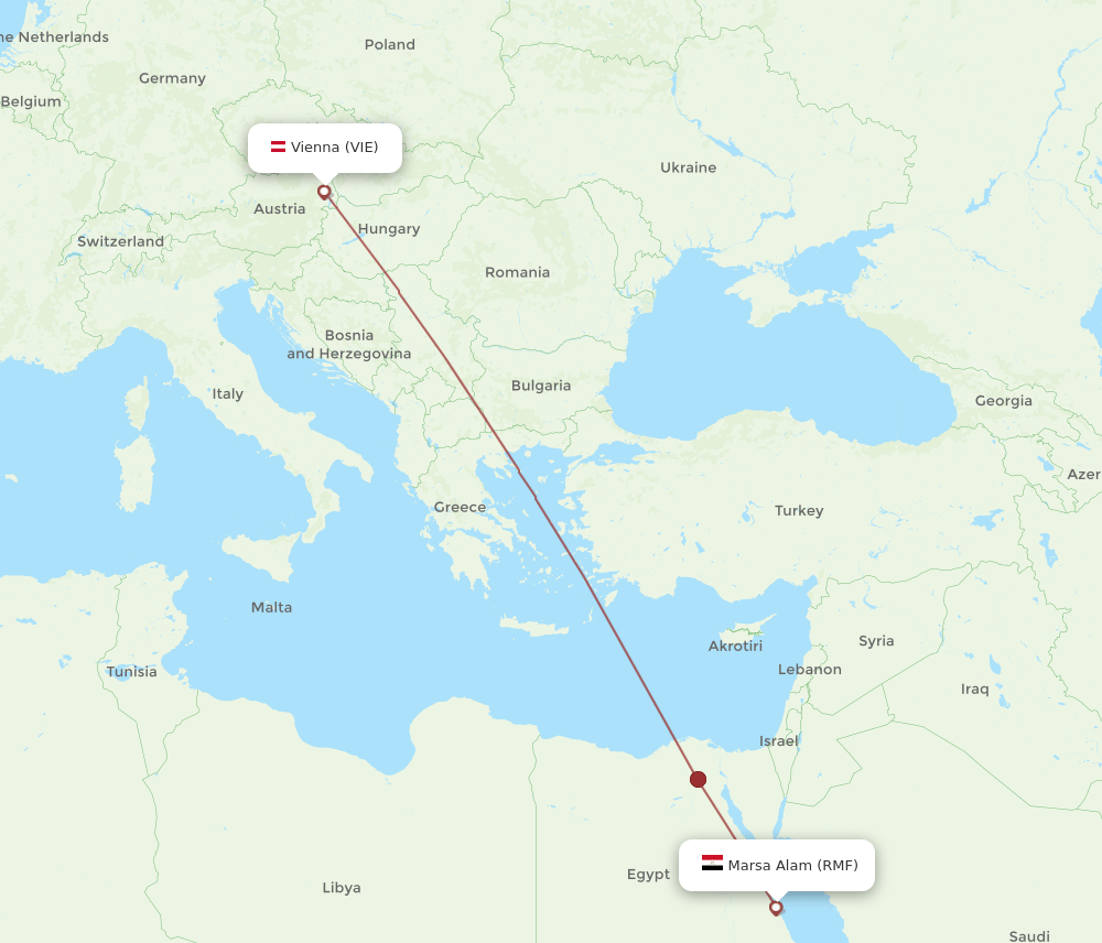 Vienna - Marsa Alam route map and flight paths