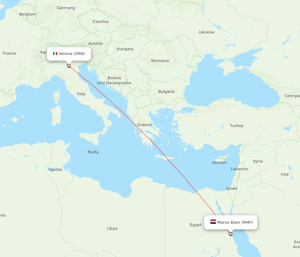 Marsa Alam - Verona route map and flight paths