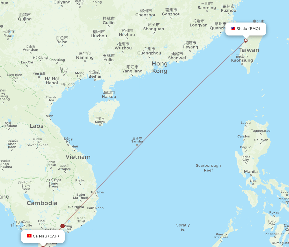 Shalu - Ca Mau route map and flight paths