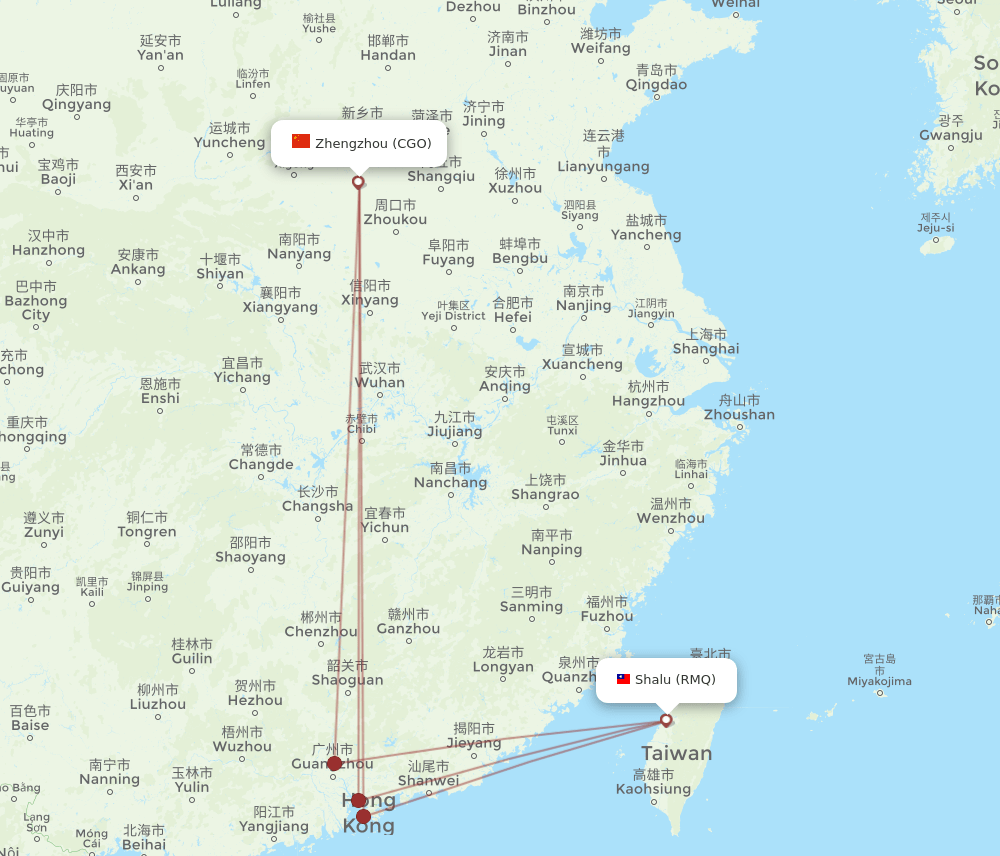 Shalu - Zhengzhou route map and flight paths