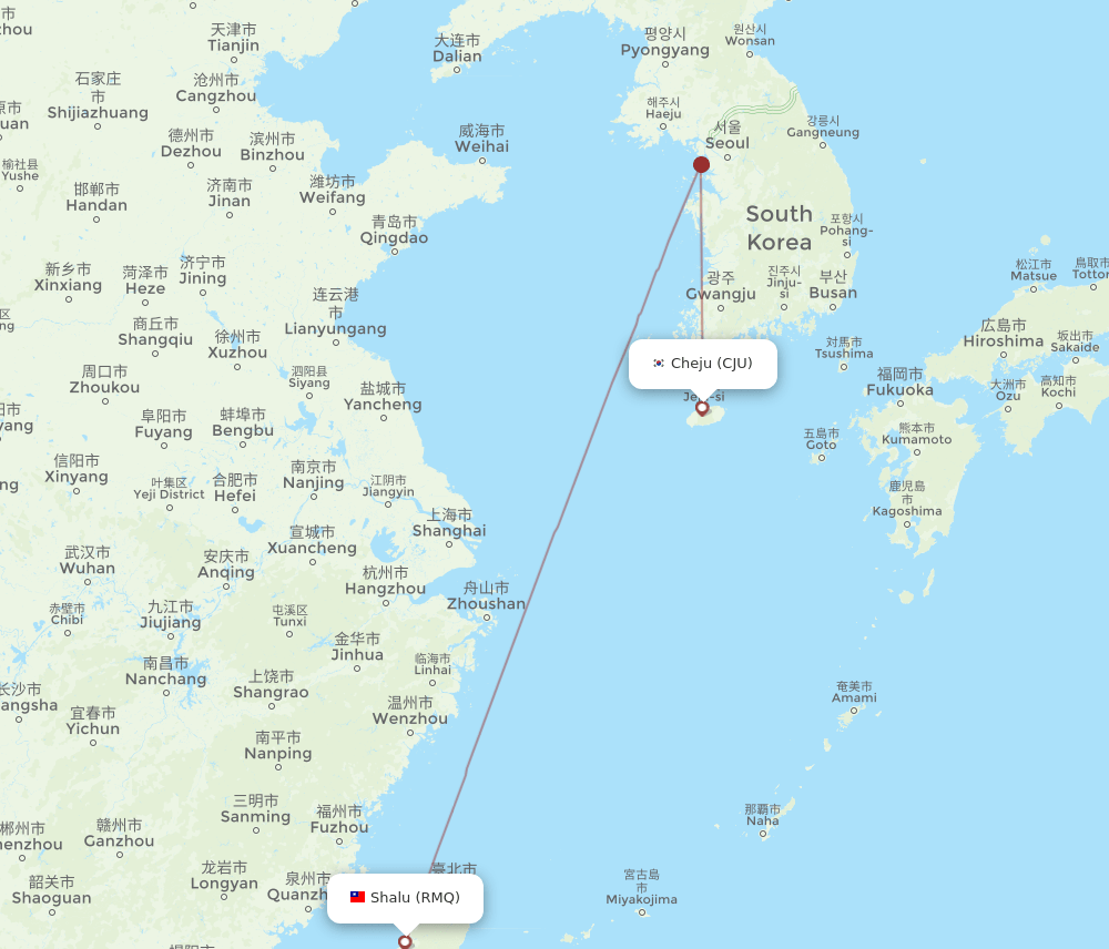 Shalu - Jeju route map and flight paths
