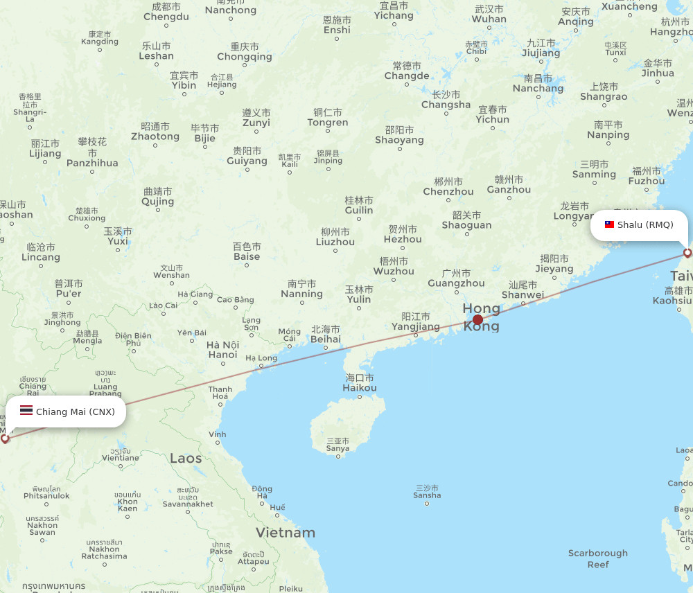 Chiang Mai - Shalu route map and flight paths