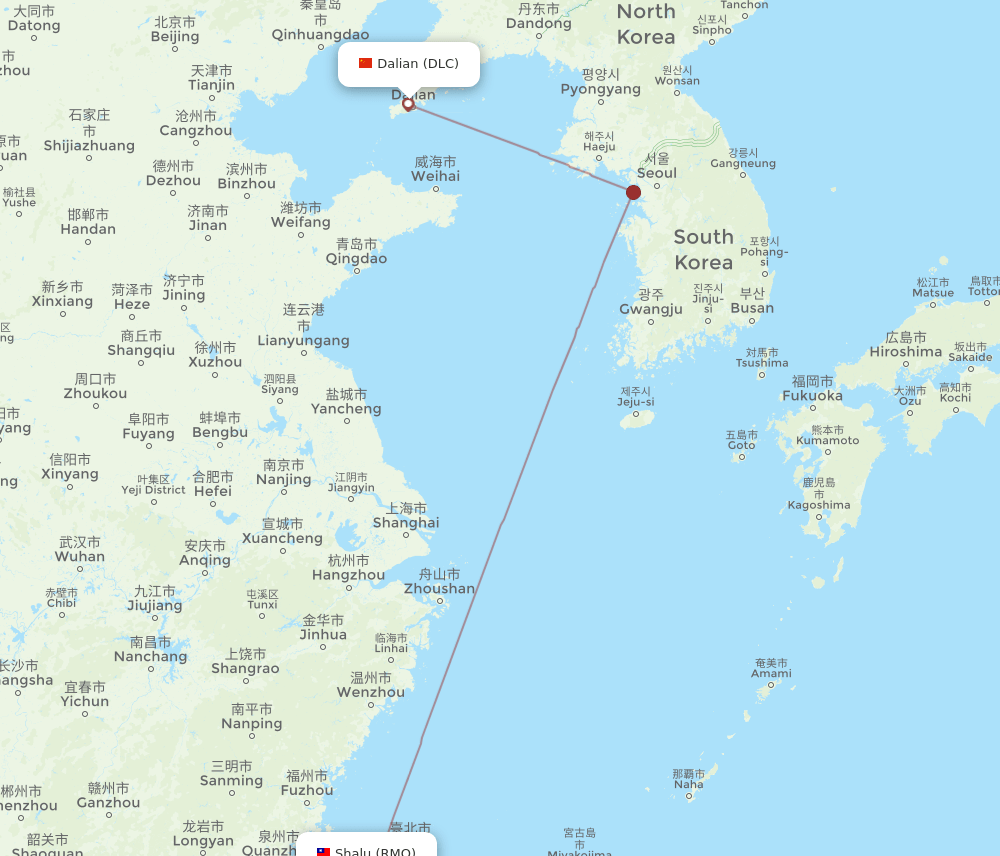 Dalian - Shalu route map and flight paths