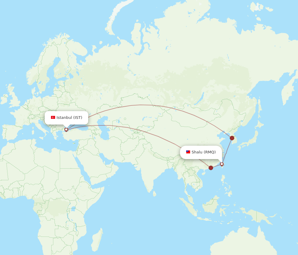 Shalu - Istanbul route map and flight paths