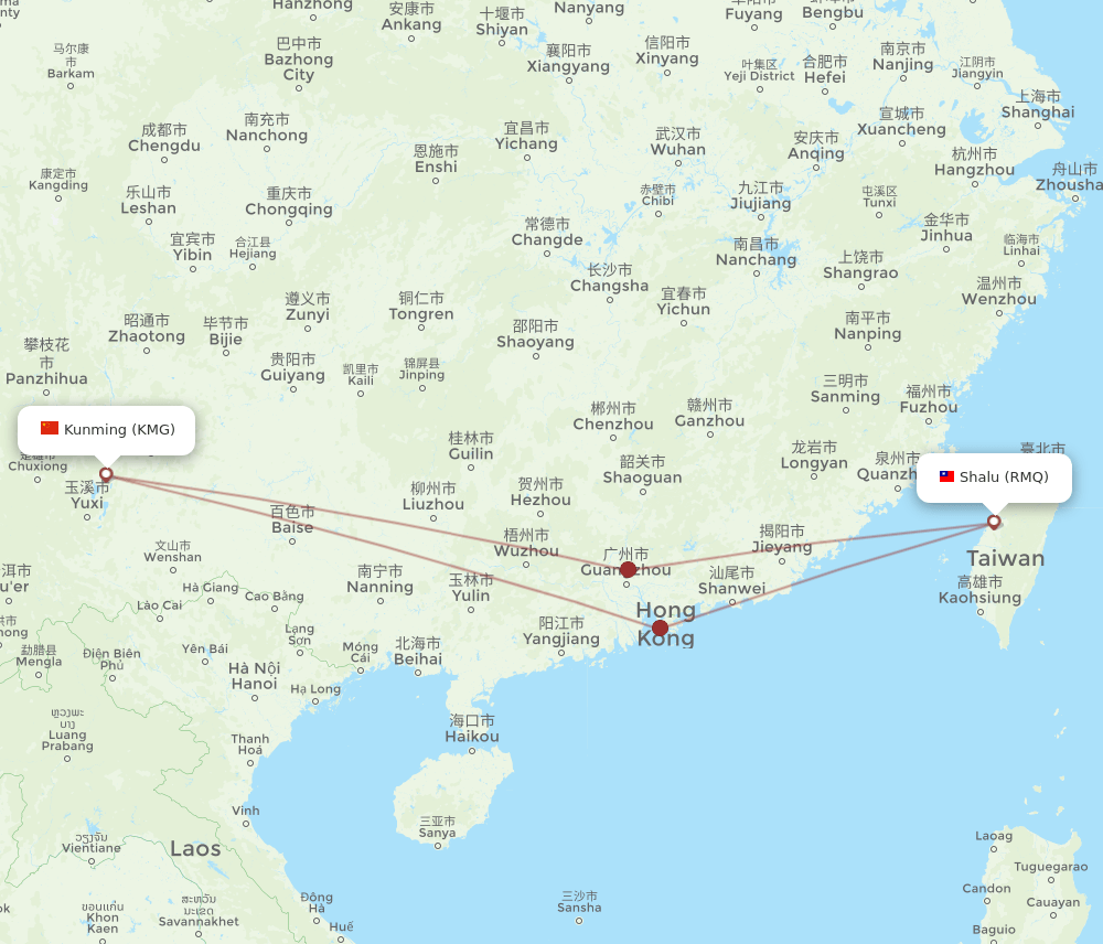 RMQ to KMG flights and routes map
