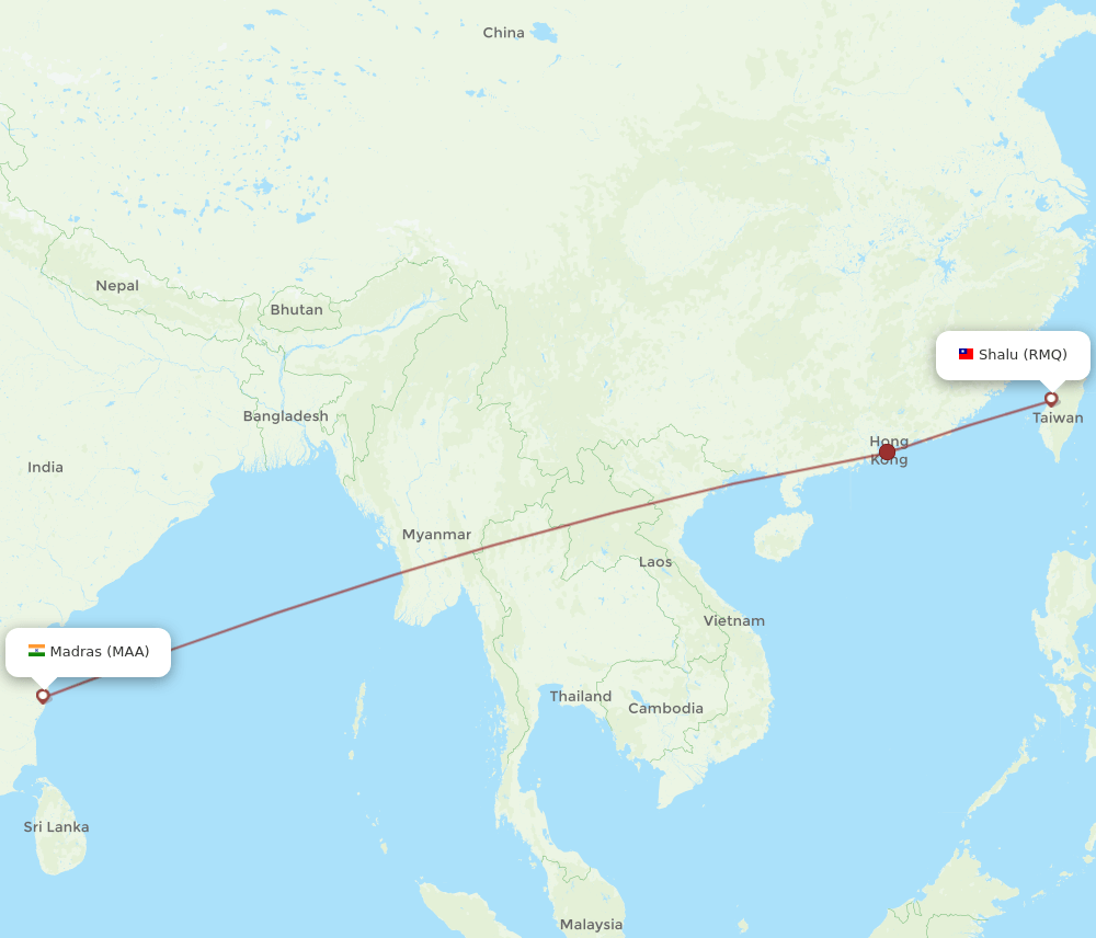 Shalu - Chennai route map and flight paths