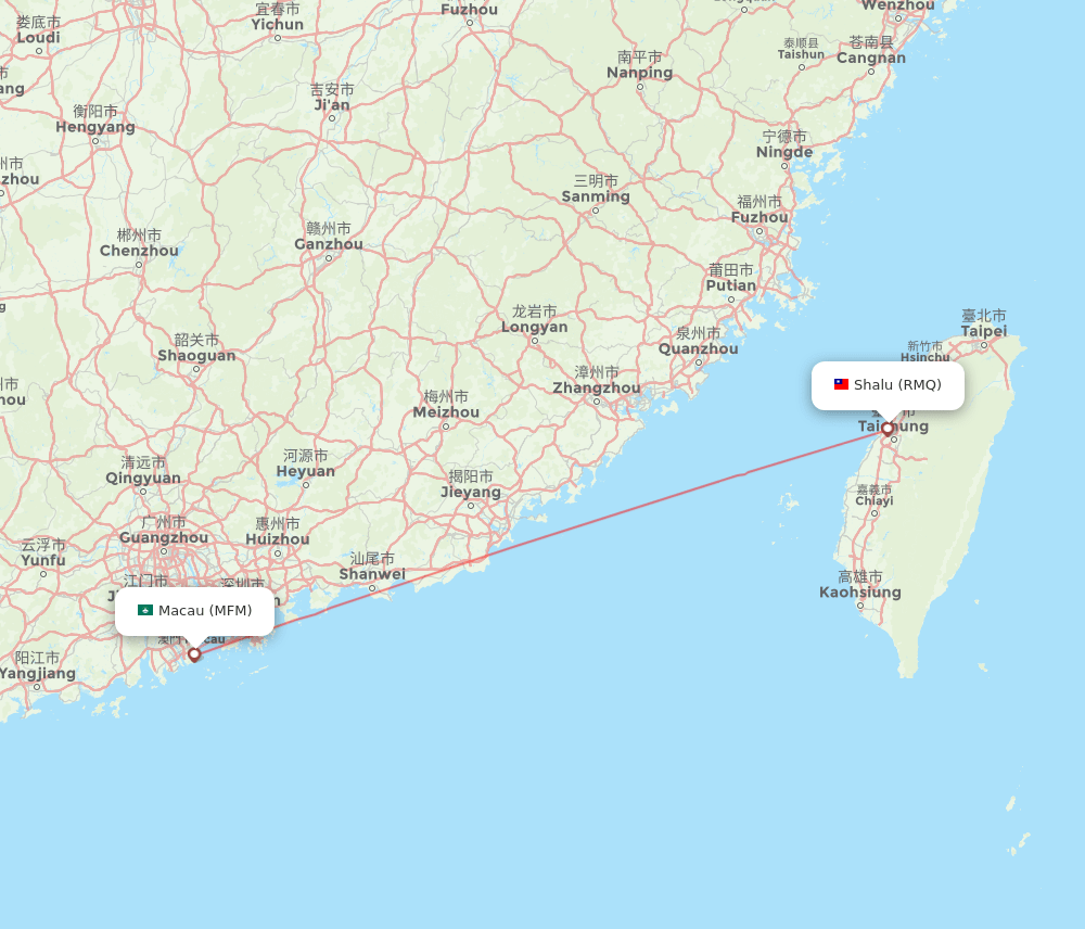 Shalu - Macau route map and flight paths