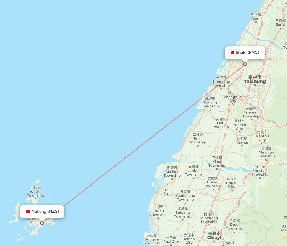 Shalu - Magong route map and flight paths