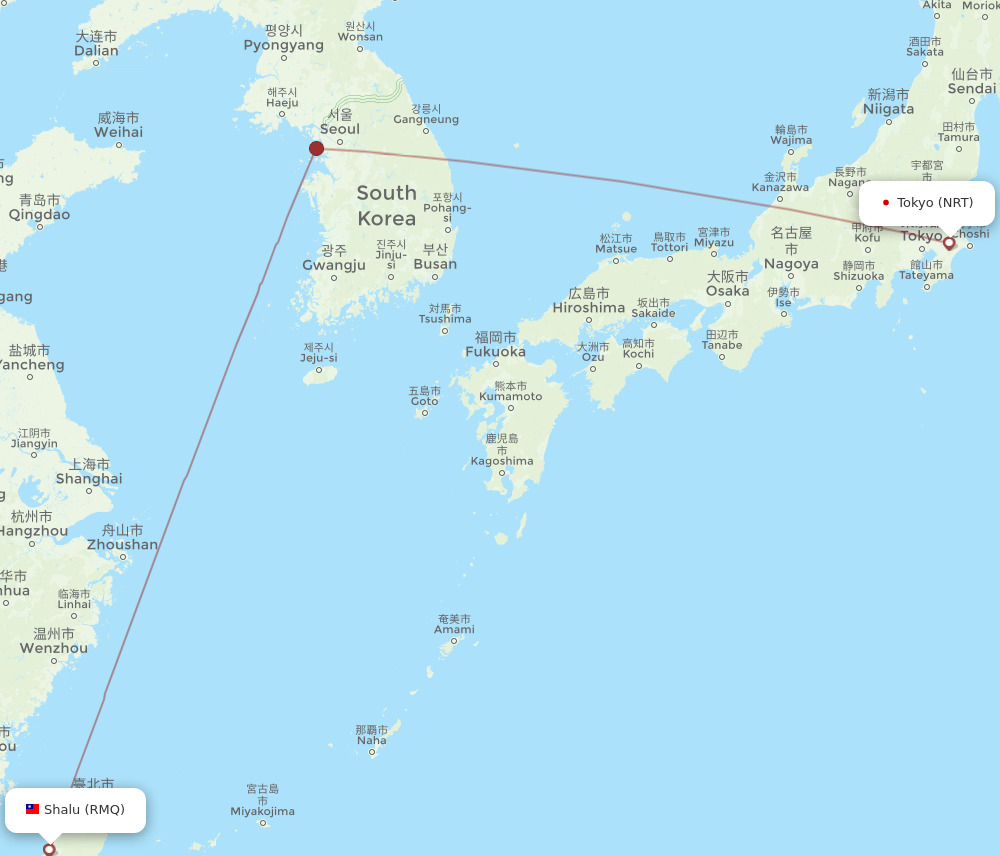 NRT to RMQ flights and routes map