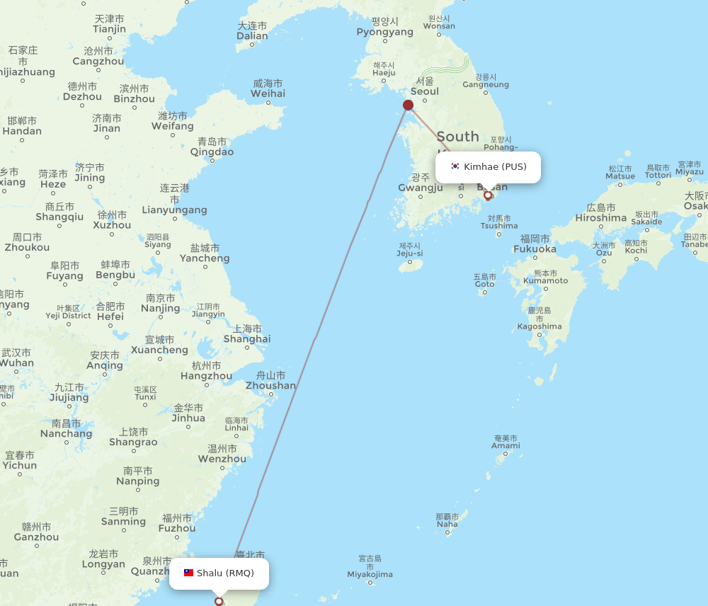 Shalu - Busan route map and flight paths