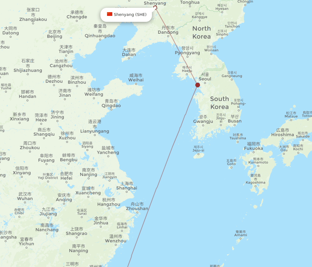 Shenyang - Shalu route map and flight paths