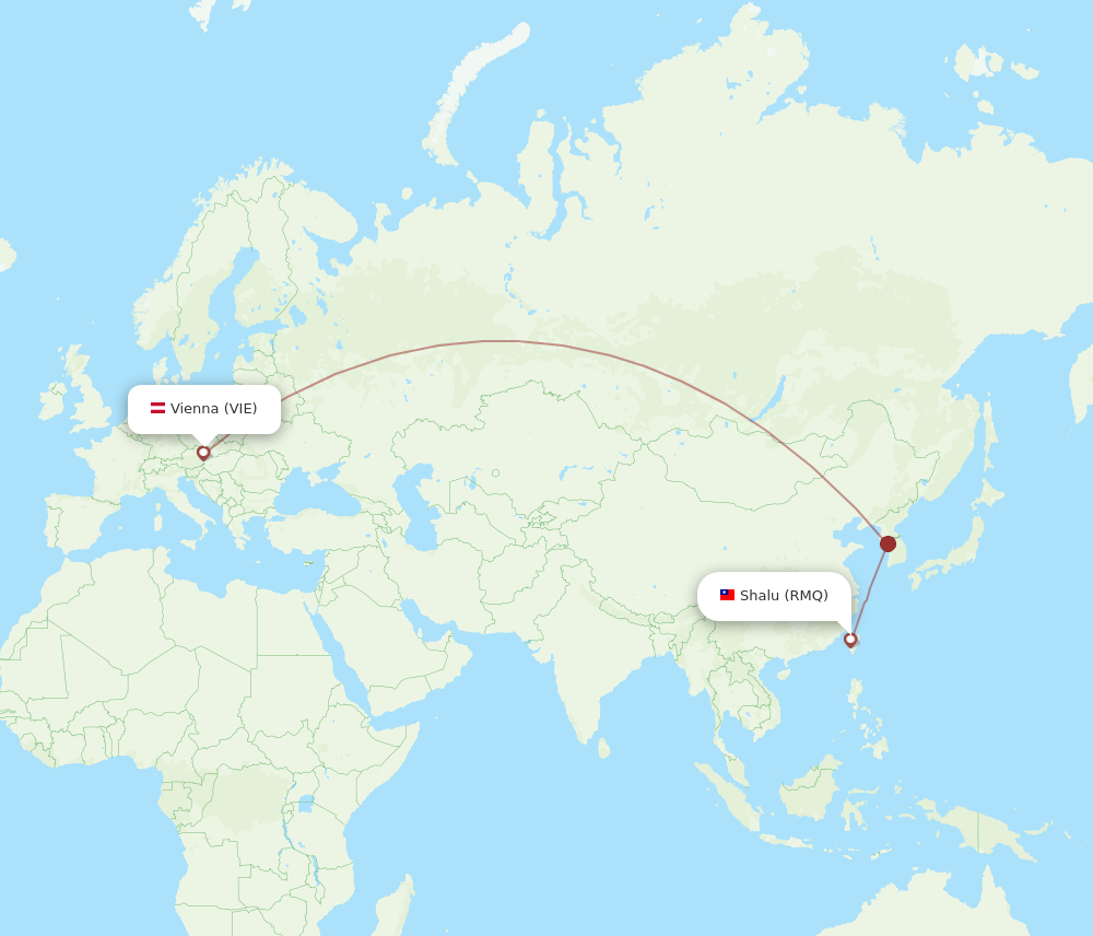Vienna - Shalu route map and flight paths