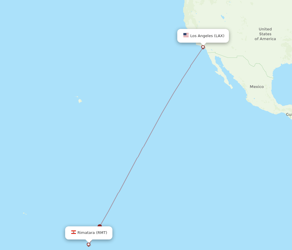 Los Angeles - Rimatara route map and flight paths