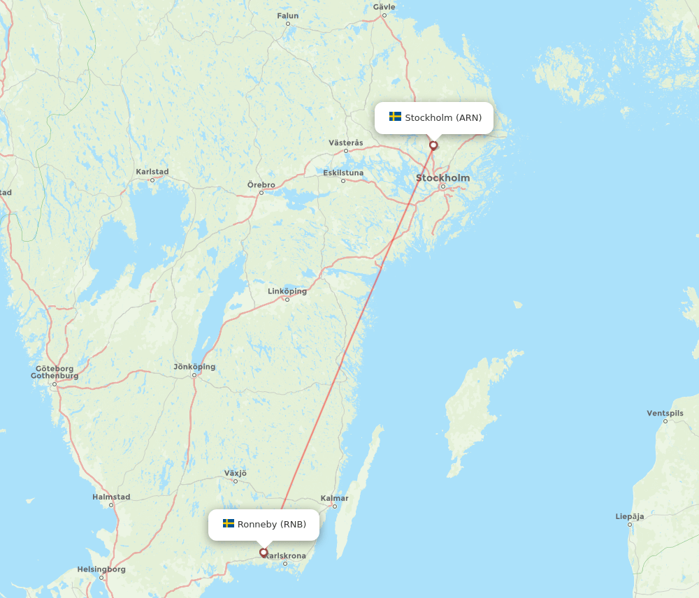 RNB to ARN flights and routes map