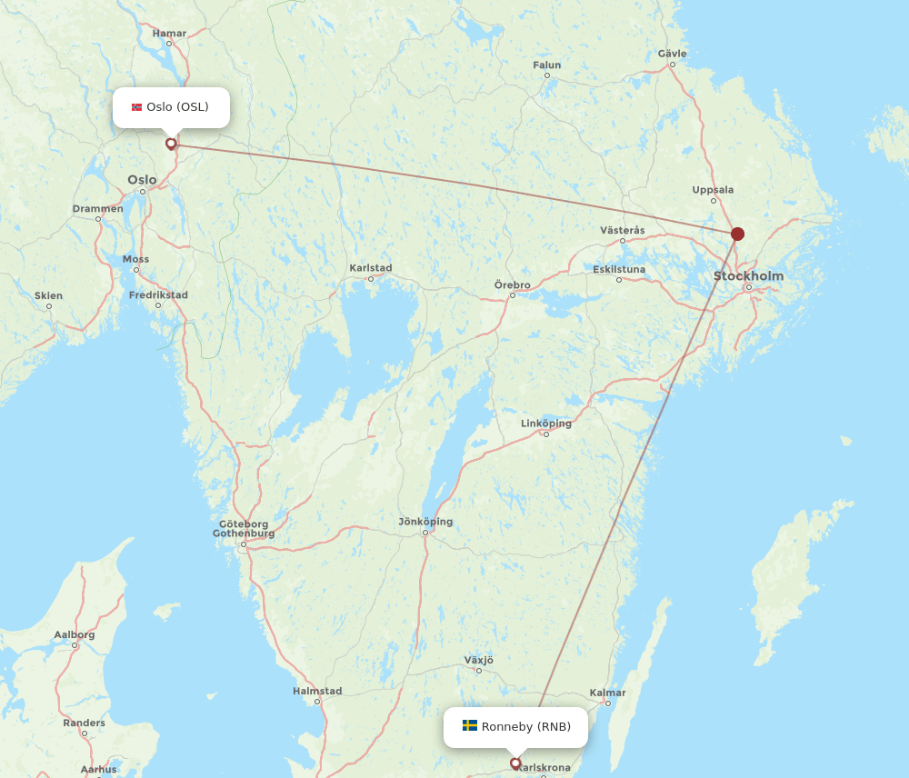 RNB-OSL flight routes