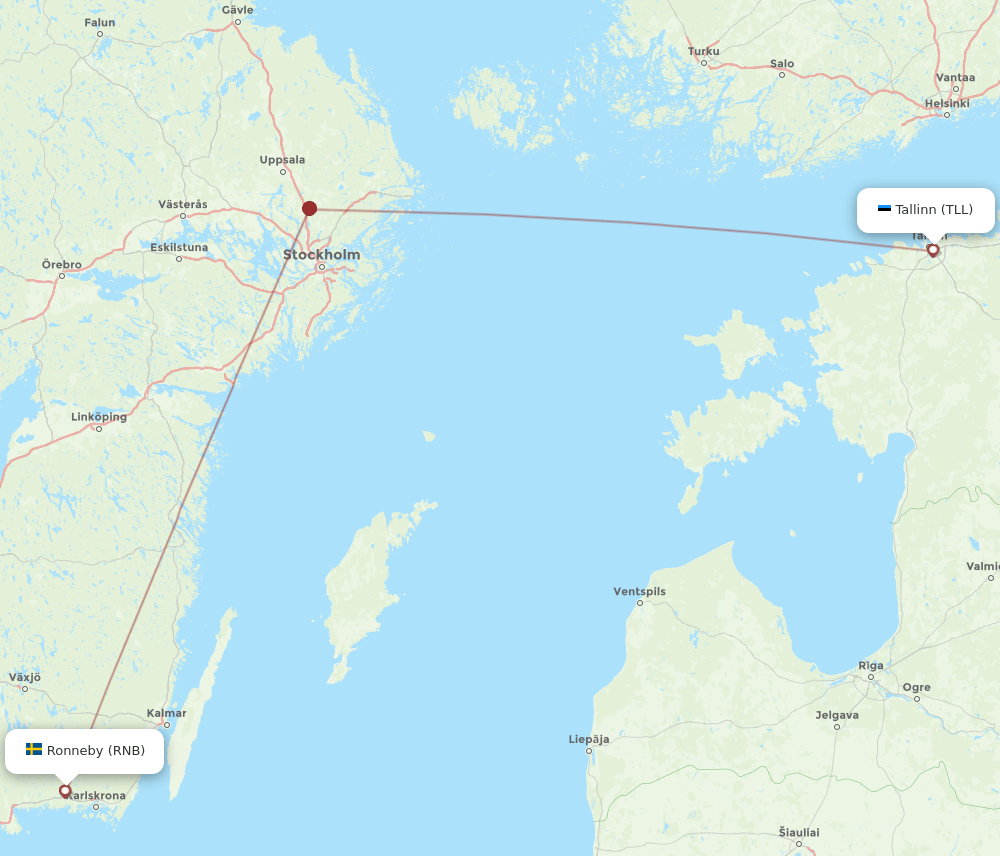 RNB to TLL flights and routes map