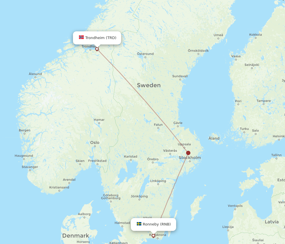 RNB to TRD flights and routes map