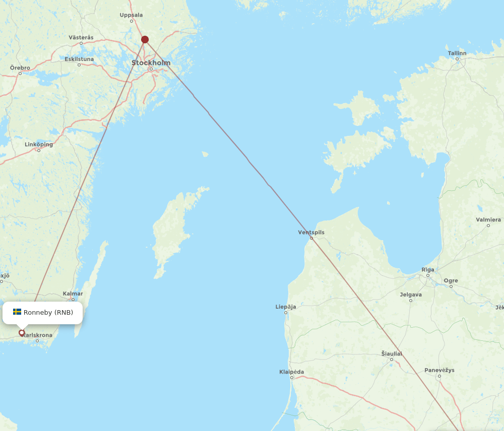 RNB to VNO flights and routes map