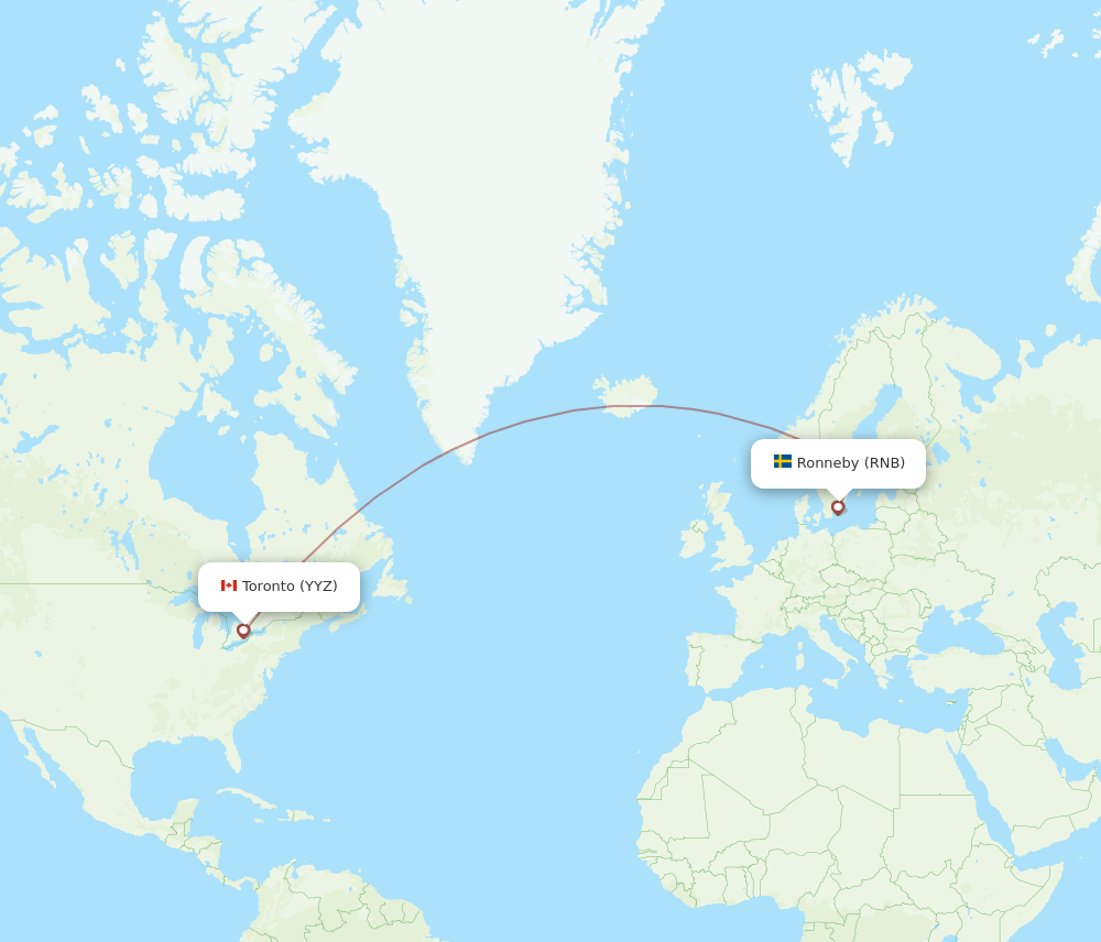 Toronto - Ronneby route map and flight paths