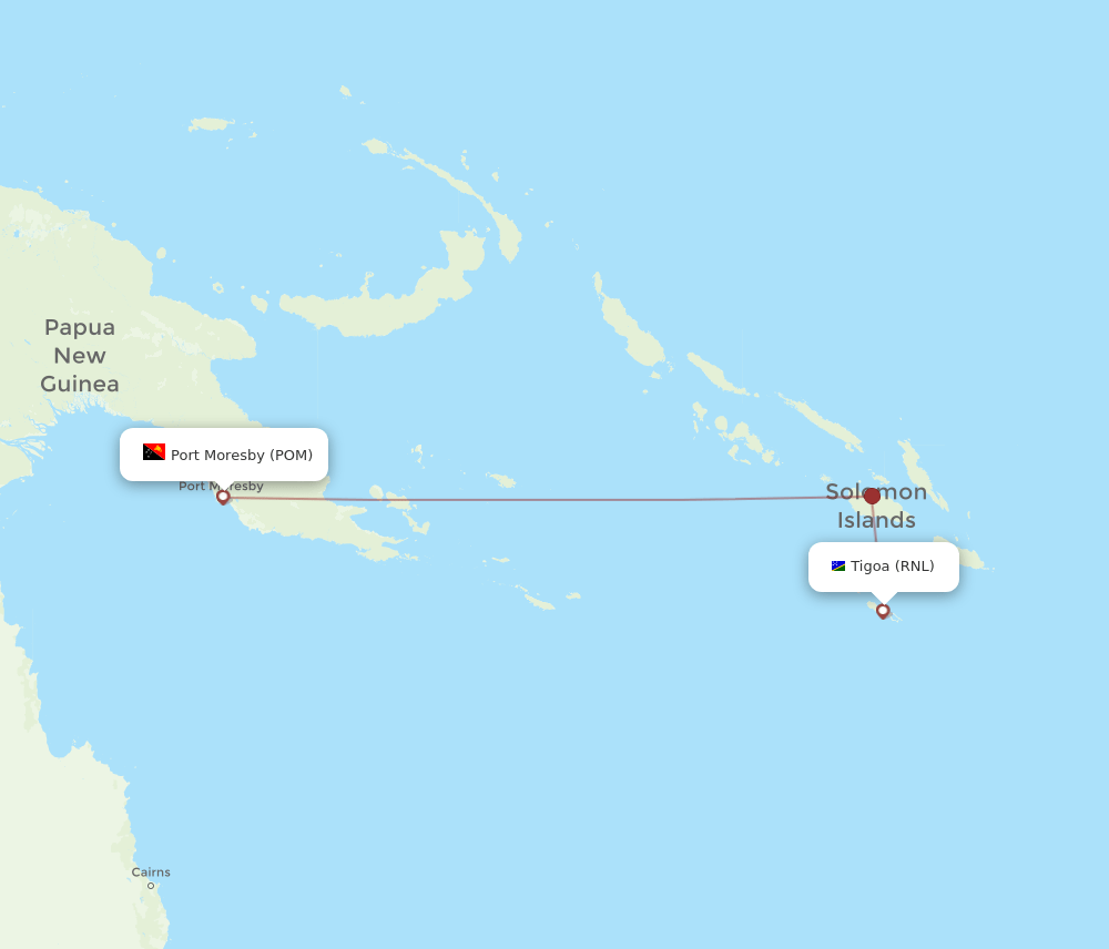 Port Moresby - Rennell route map and flight paths
