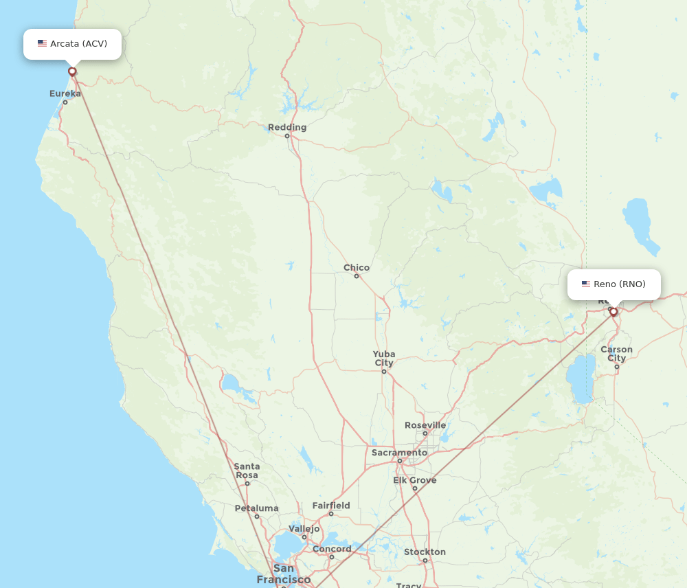 RNO to ACV flights and routes map