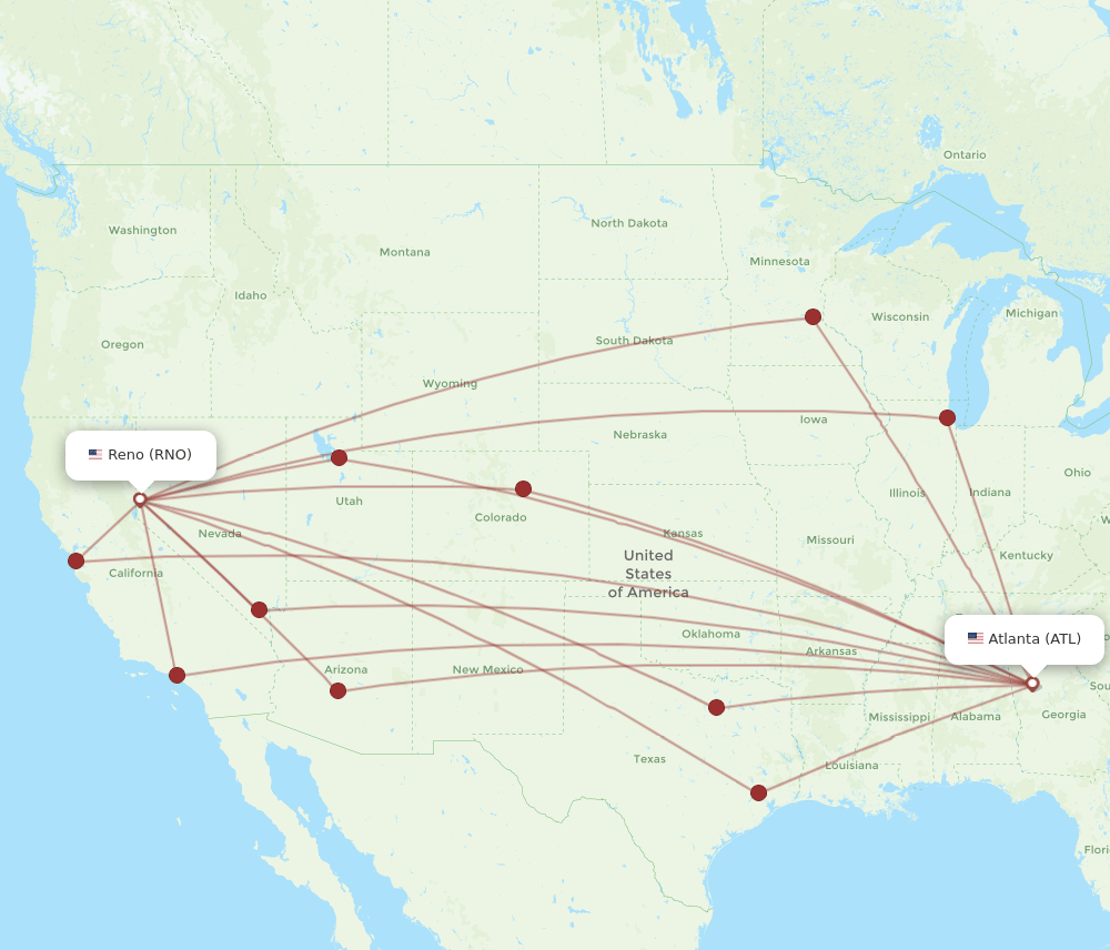 RNO-ATL flight routes