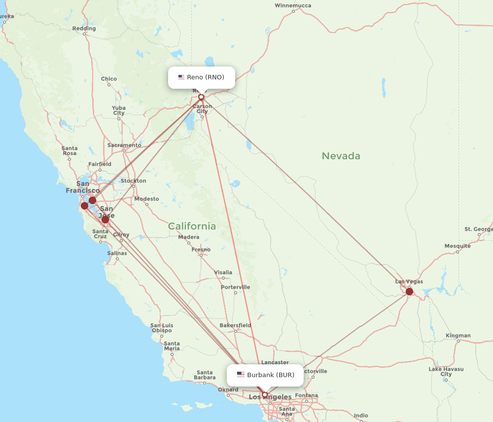 RNO-BUR flight routes