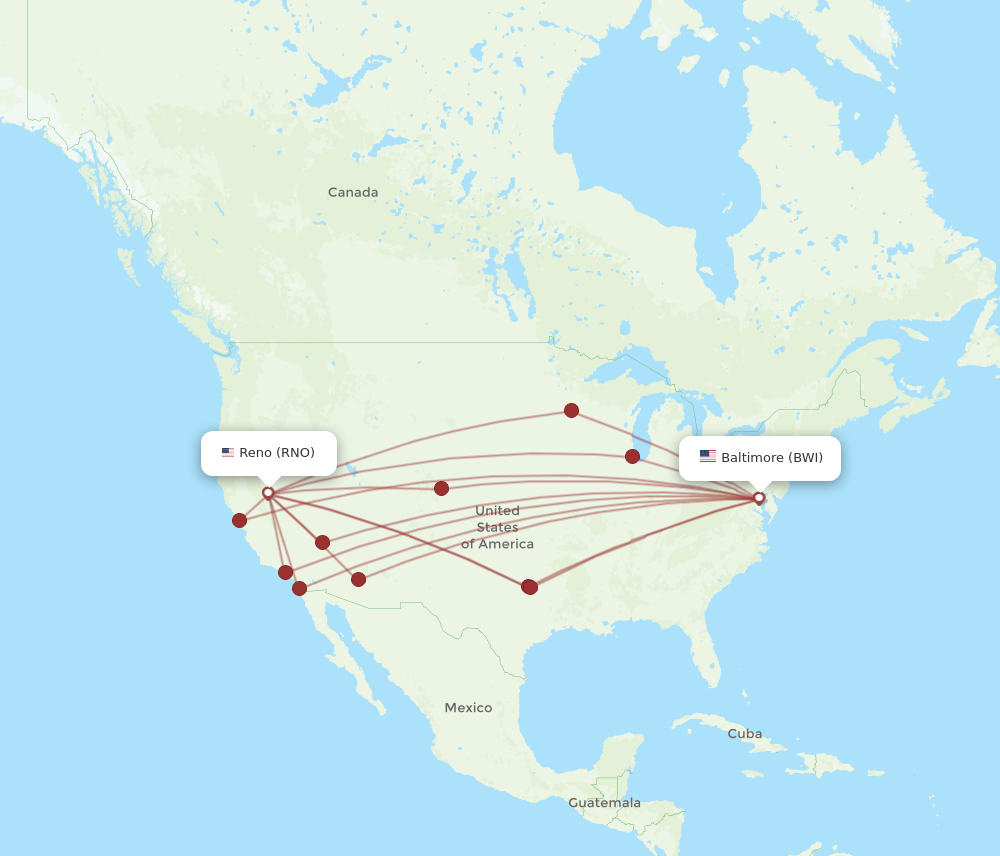 RNO to BWI flights and routes map