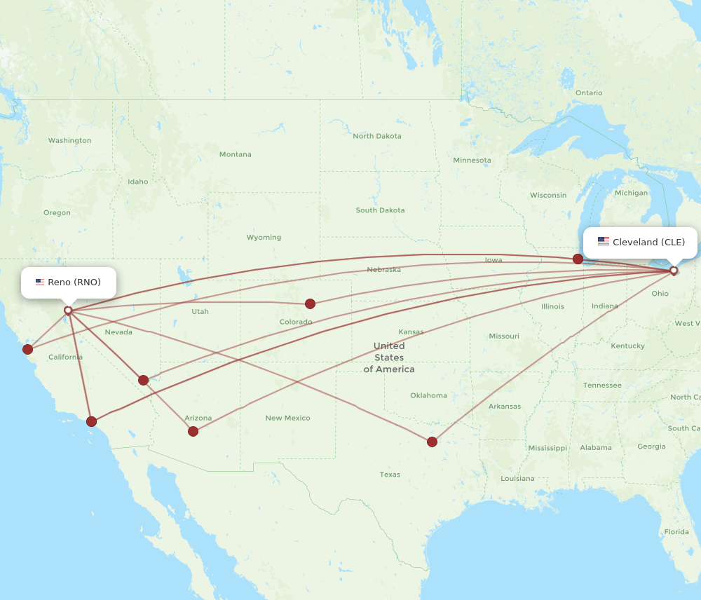 RNO-CLE flight routes