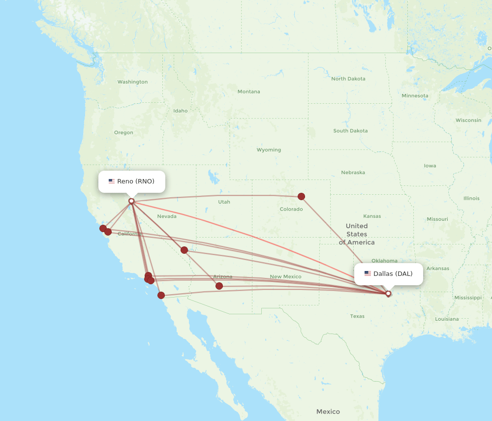 RNO-DAL flight routes