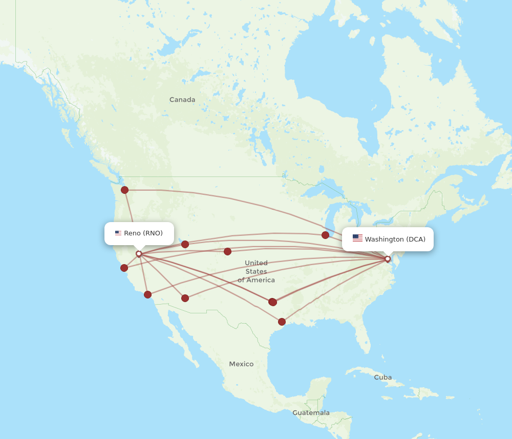 RNO to DCA flights and routes map