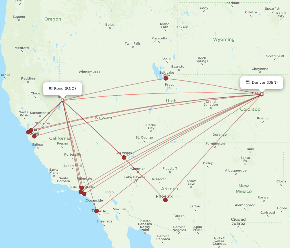RNO-DEN flight routes