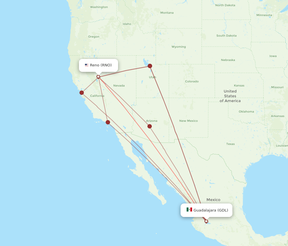 RNO-GDL flight routes