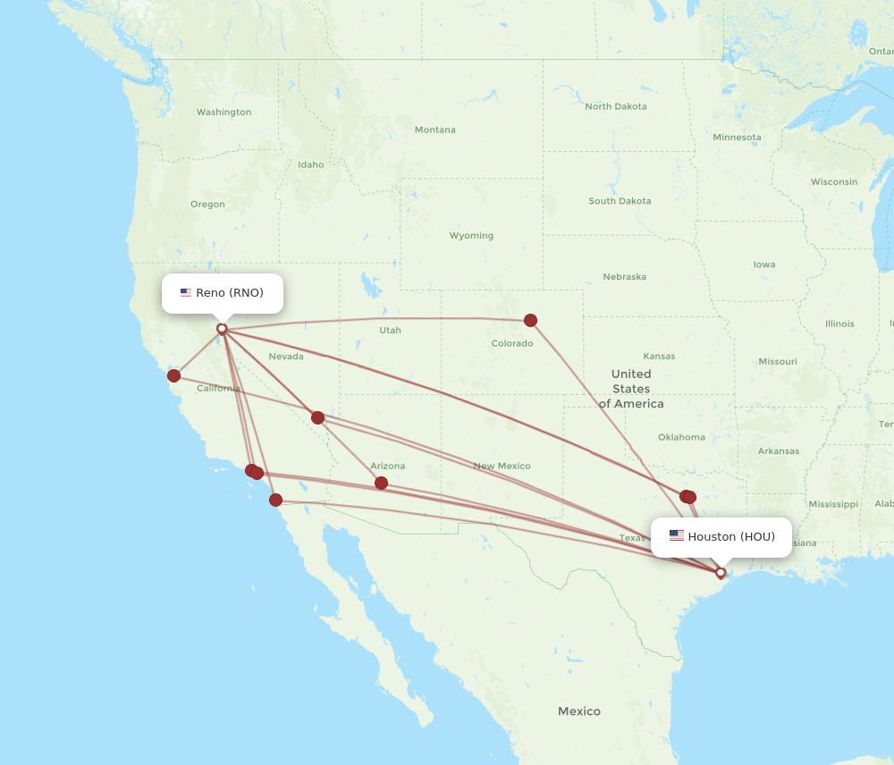 RNO to HOU flights and routes map