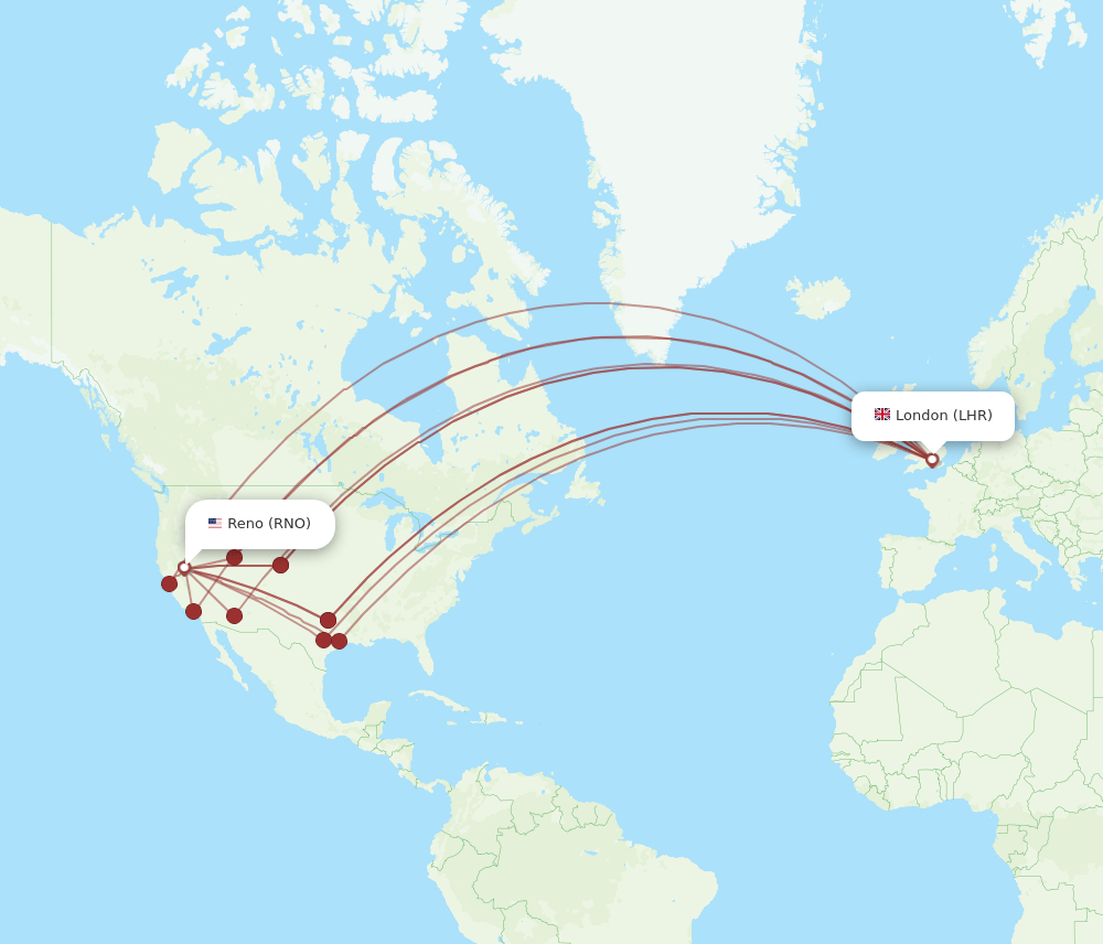 RNO-LHR flight routes