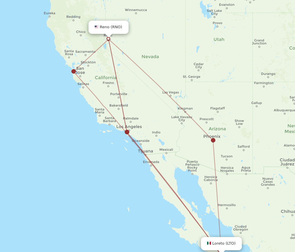 RNO to LTO flights and routes map