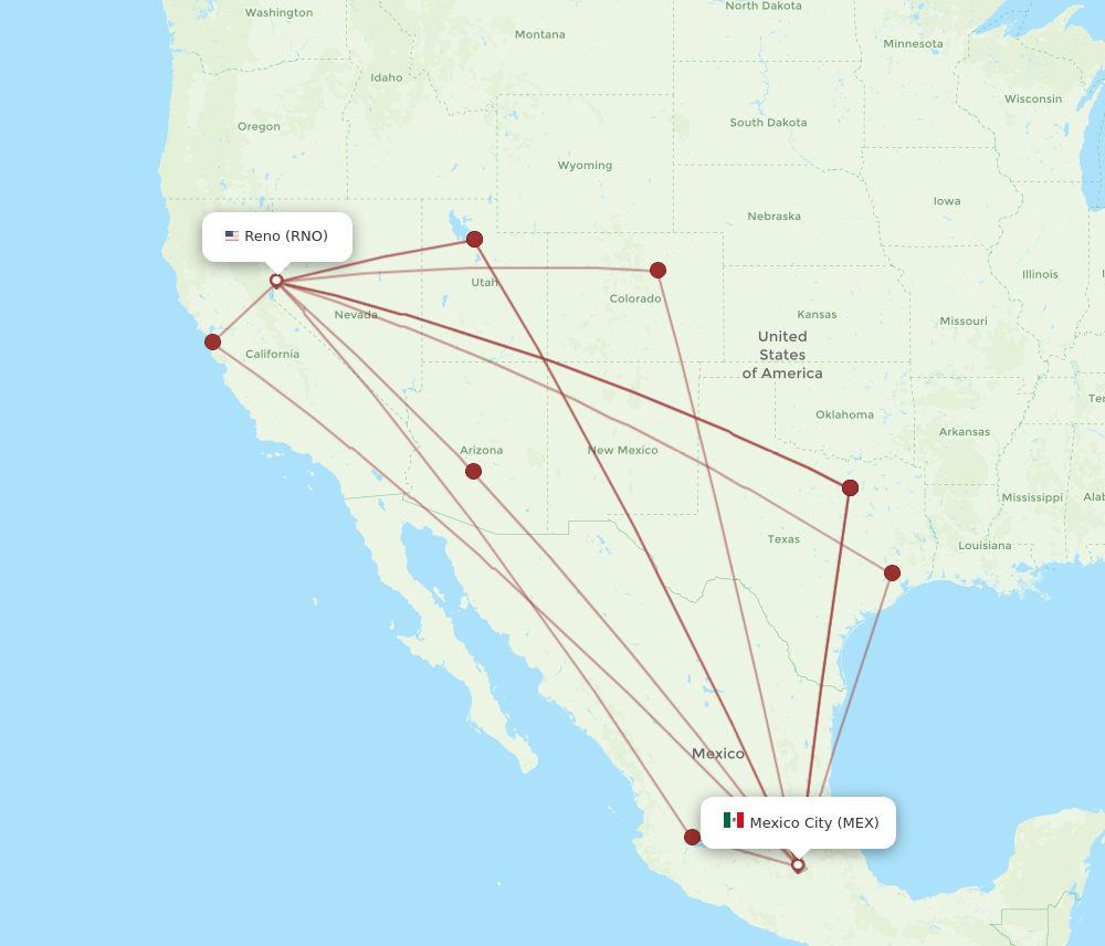 RNO to MEX flights and routes map