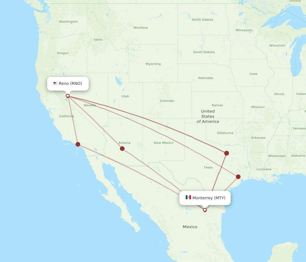 RNO-MTY flight routes