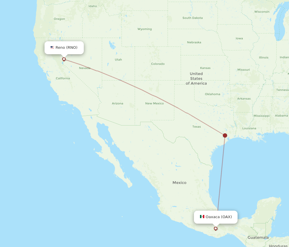 RNO-OAX flight routes