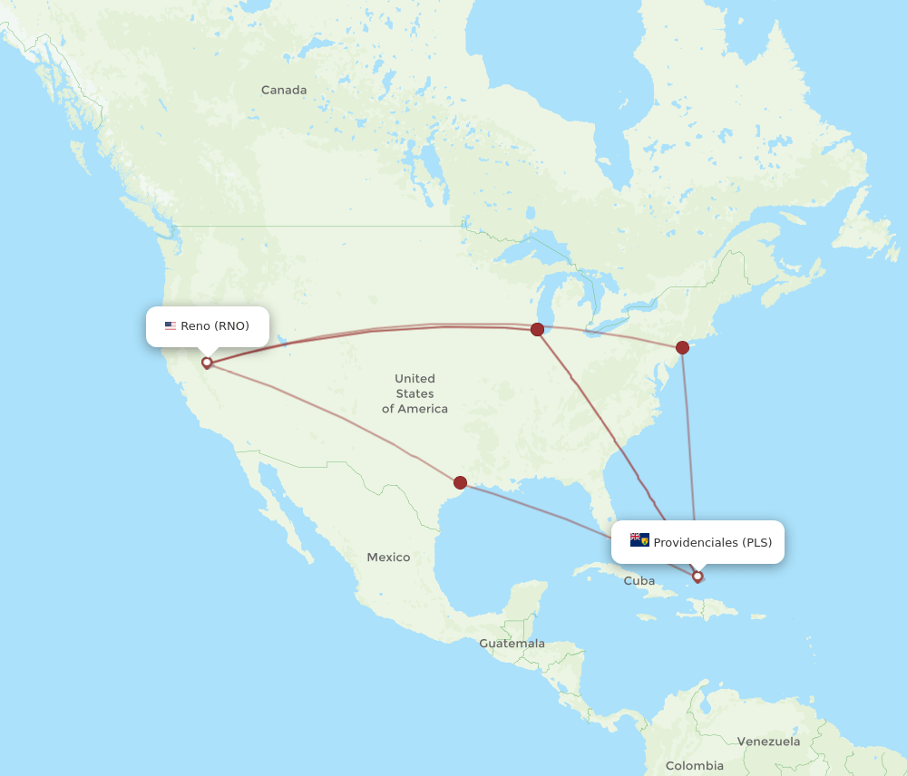 RNO to PLS flights and routes map