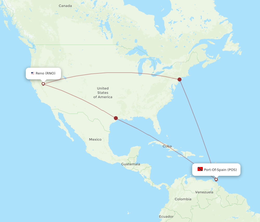 RNO to POS flights and routes map
