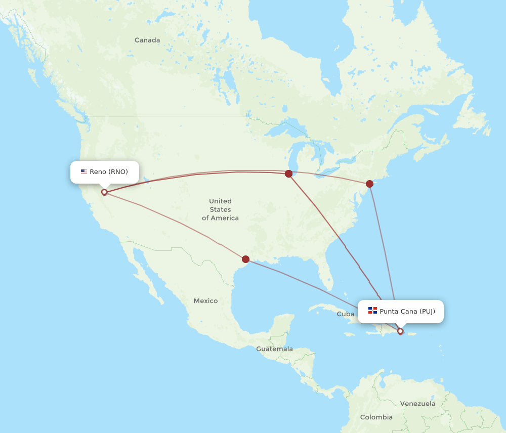 RNO-PUJ flight routes