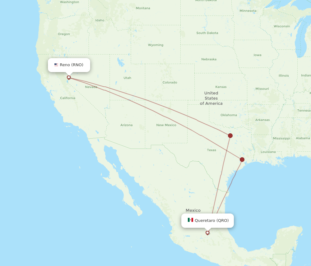 RNO to QRO flights and routes map